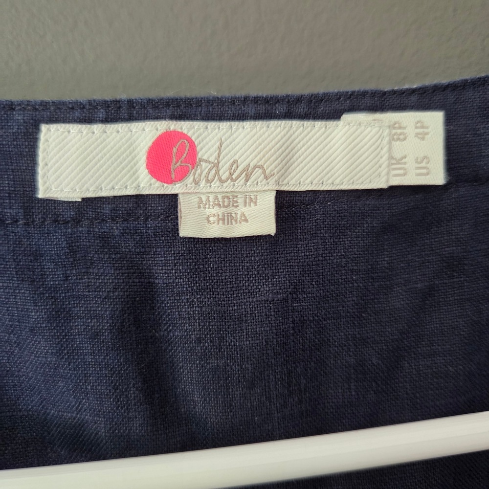 Boden Navy Blue Yellow Sleeveless Colorblock 100% Linen Shift Dress V-Neck 4P - Picture 3 of 8